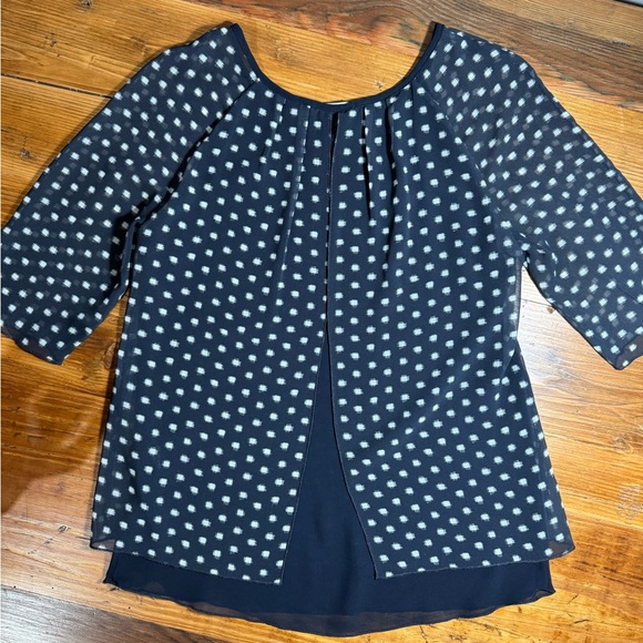 Iris Setlakwe Womens Elbow Sleeve Round neck Layered Chiffon navy blouse size 0 - Picture 12 of 13